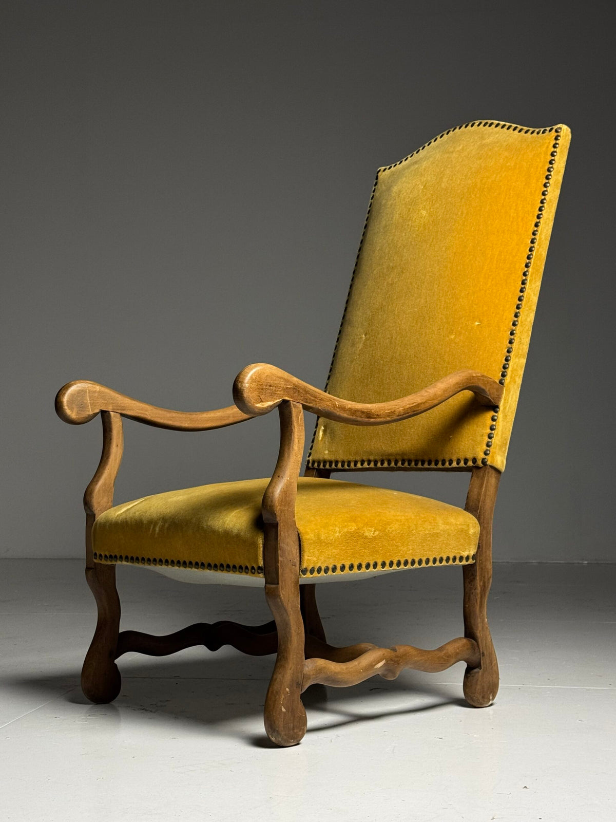 Set of Four Os de Mouton Armchairs in Yellow Velvet, France, photo 16