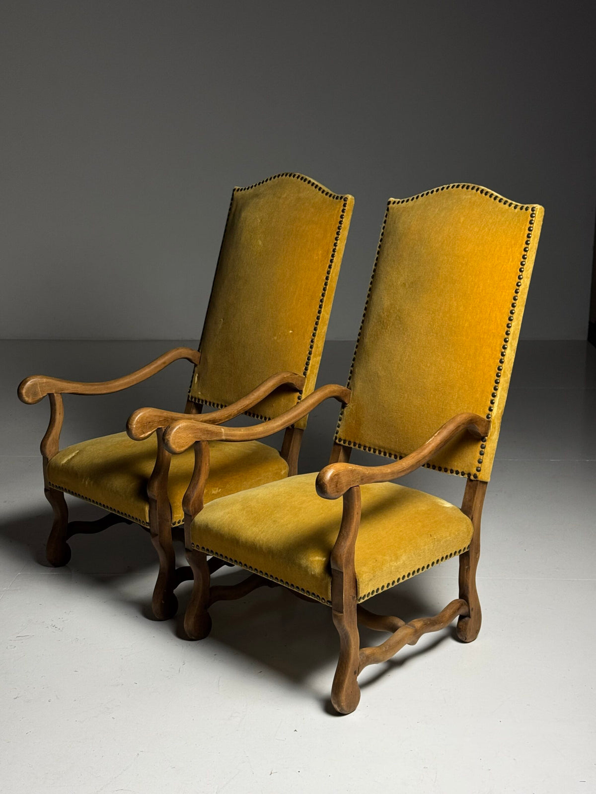 Set of Four Os de Mouton Armchairs in Yellow Velvet, France, photo 8