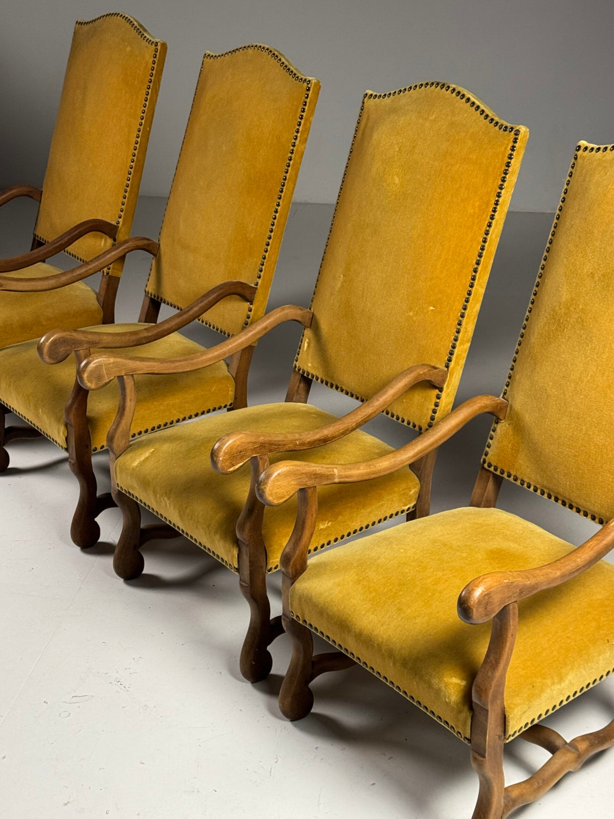 Set of Four Os de Mouton Armchairs in Yellow Velvet, France, photo 6