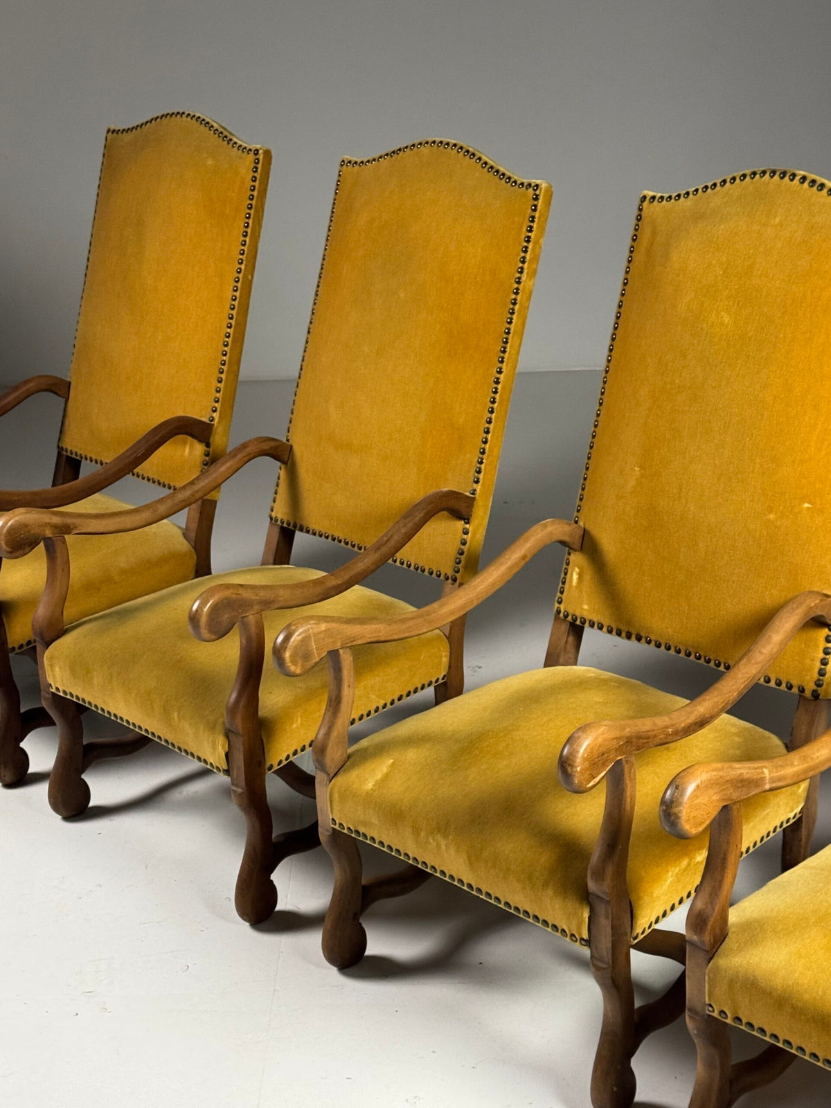 Set of Four Os de Mouton Armchairs in Yellow Velvet, France, photo 5