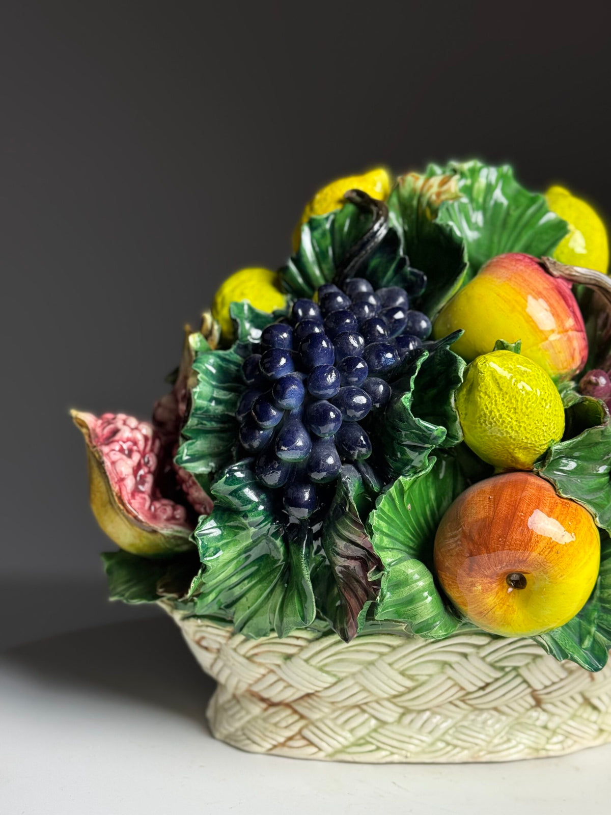 Italian Majolica Ceramic Fruit Basket, c. 1960, photo 15