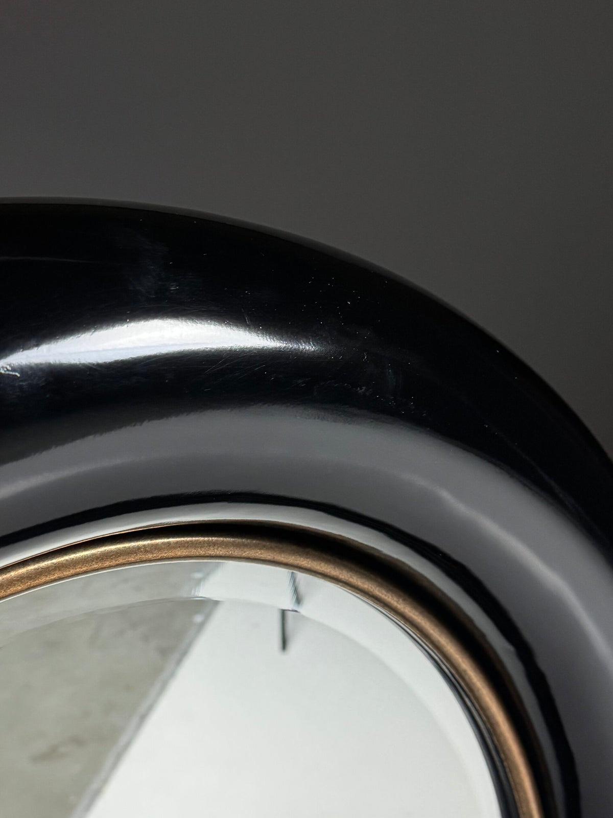 Vintage Round Black High Gloss Mirror, 1980s, photo 9