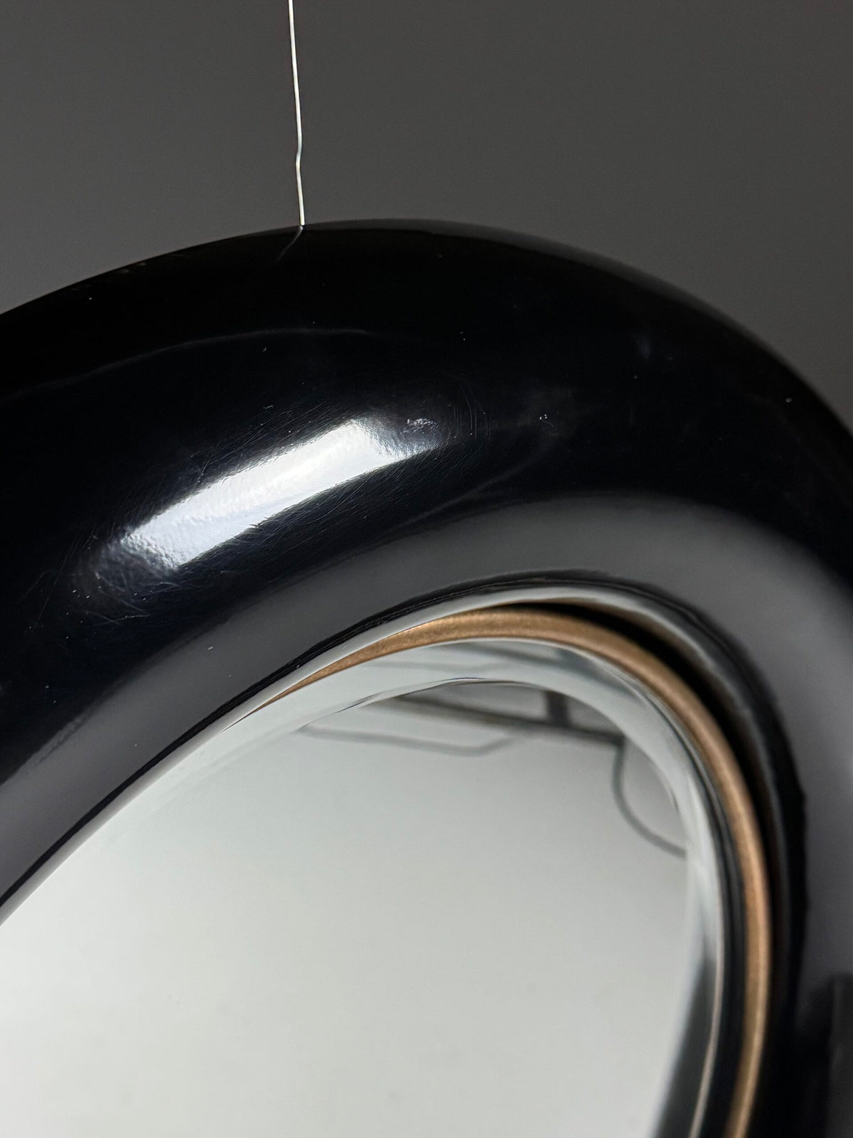 Vintage Round Black High Gloss Mirror, 1980s, photo 8