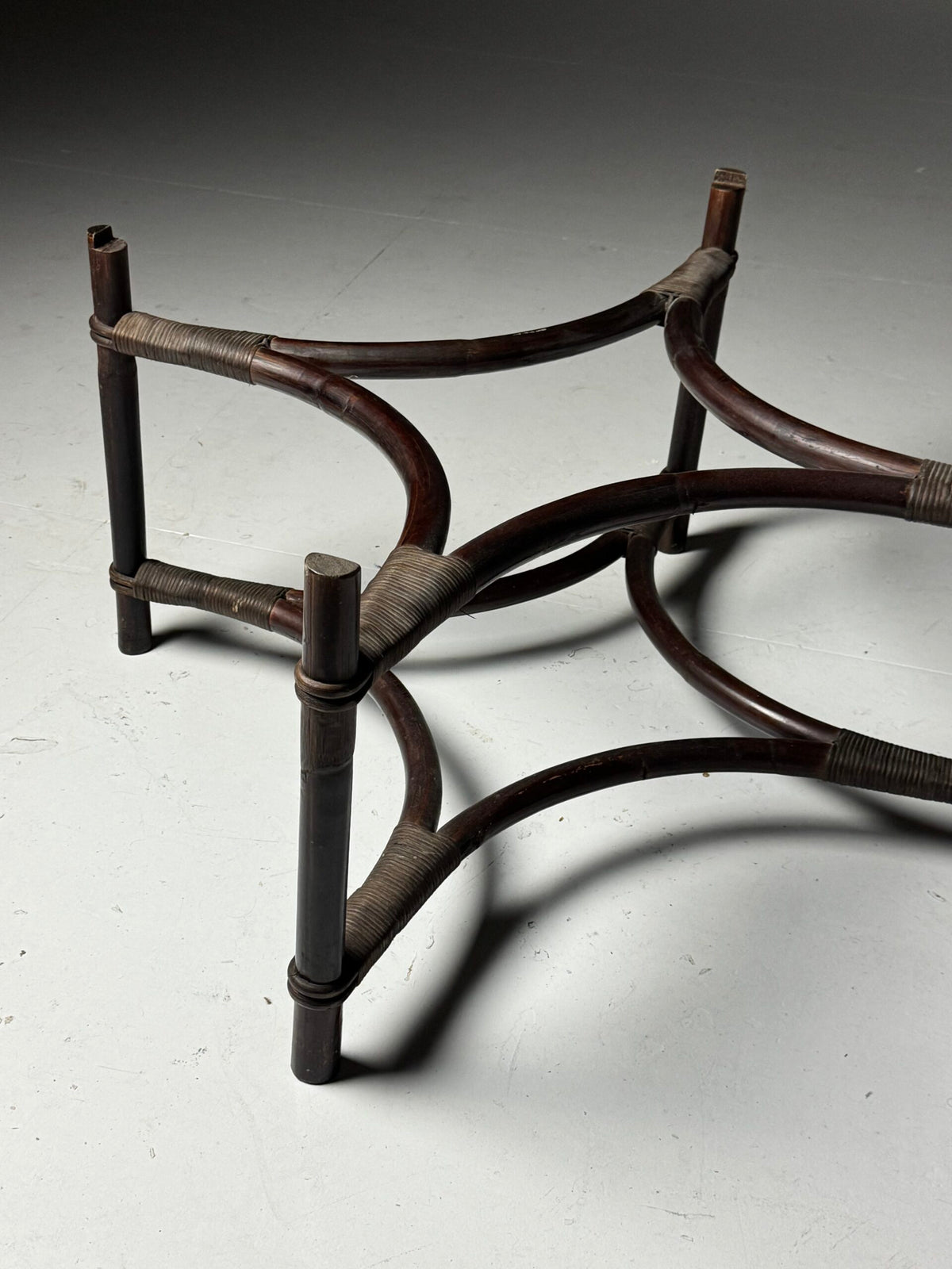 Vintage Rattan Coffee Table with Tinted Glass Top, photo 14