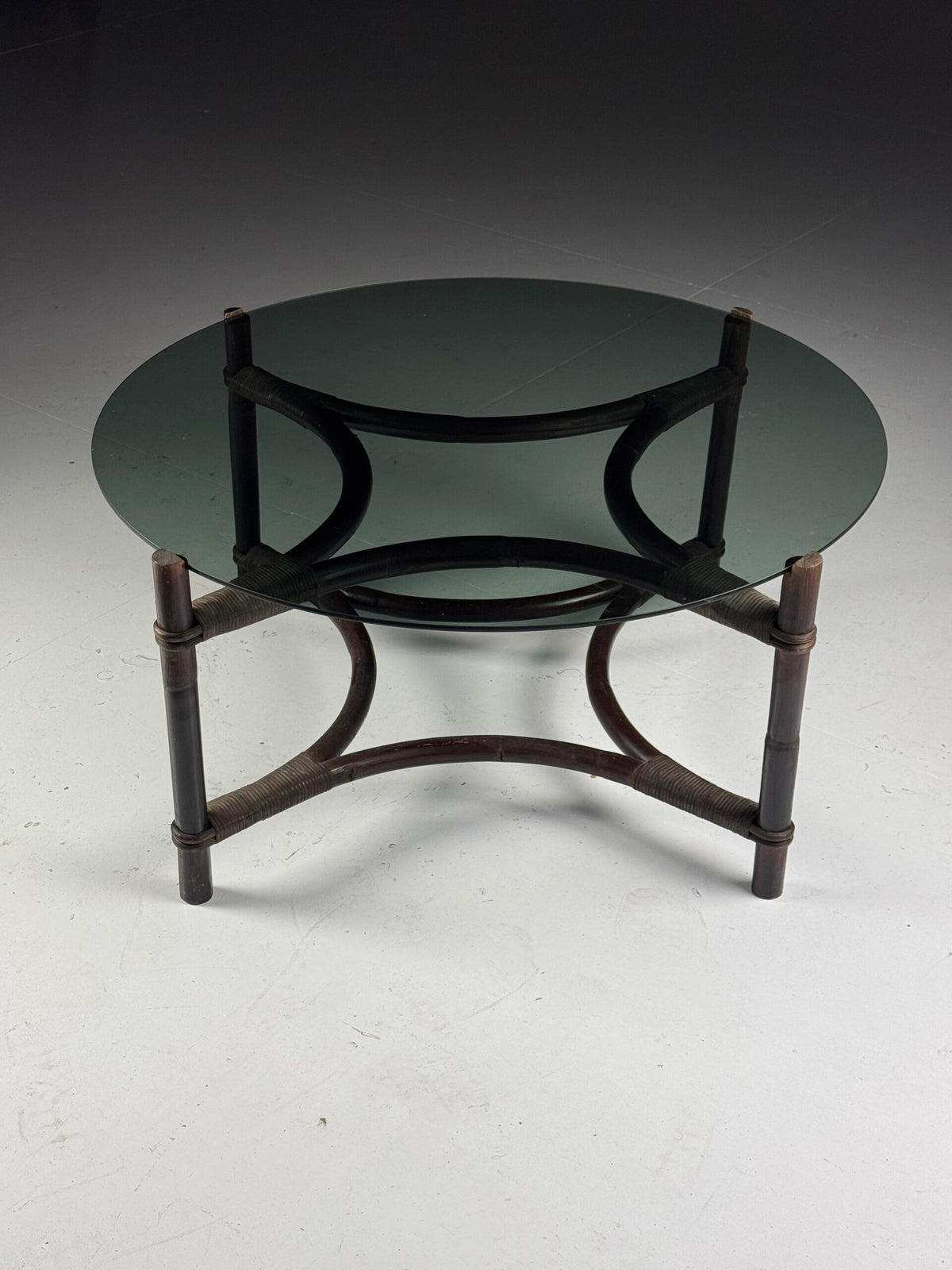 Vintage Rattan Coffee Table with Tinted Glass Top, photo 3