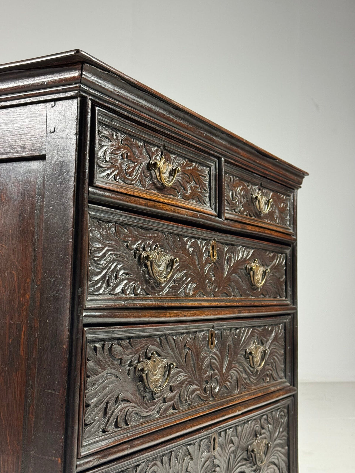English Oak Chest of Drawers with Carved Front, Early 19th Century, photo 21