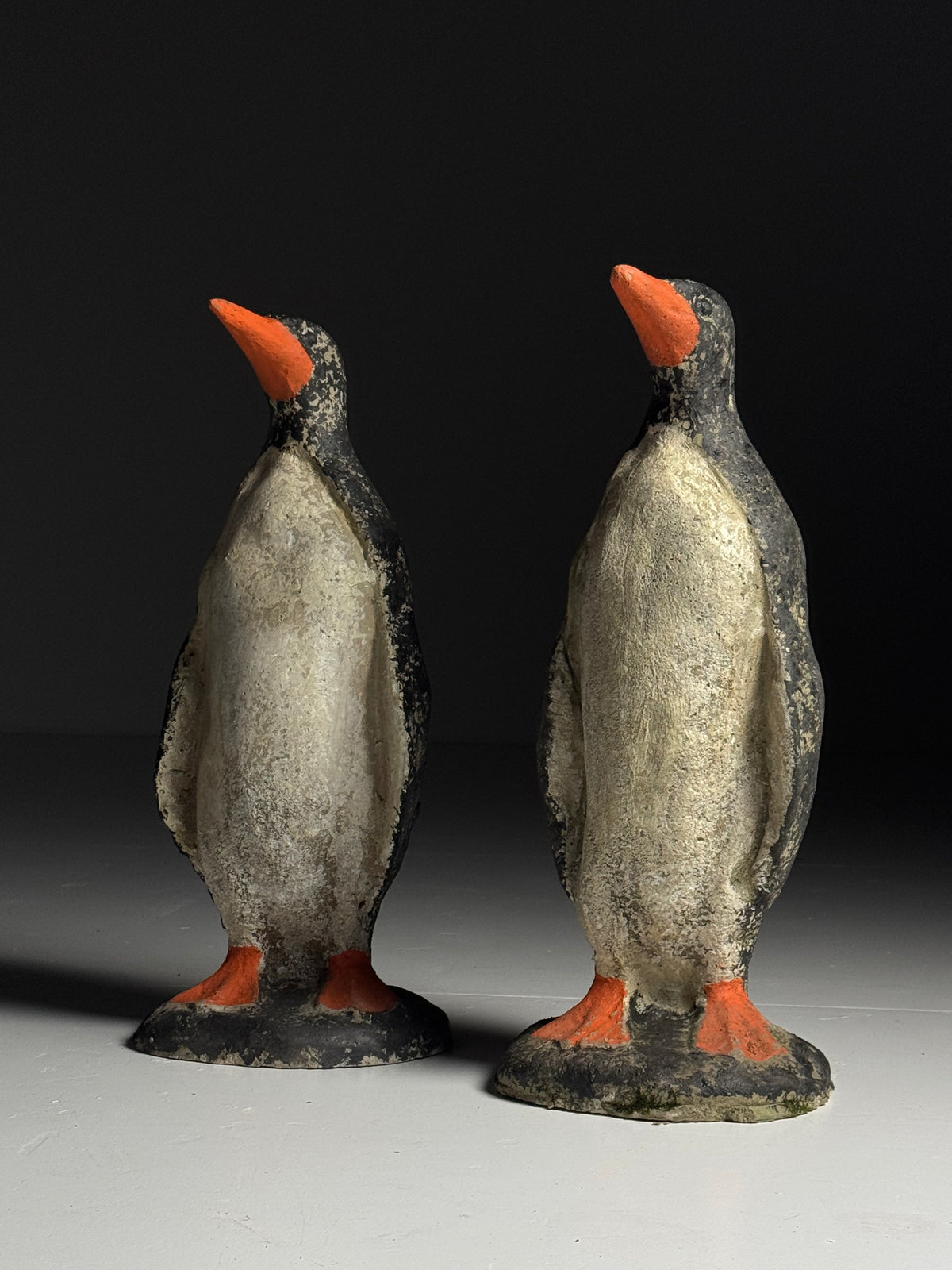 Set of 2 concrete penguin garden statues