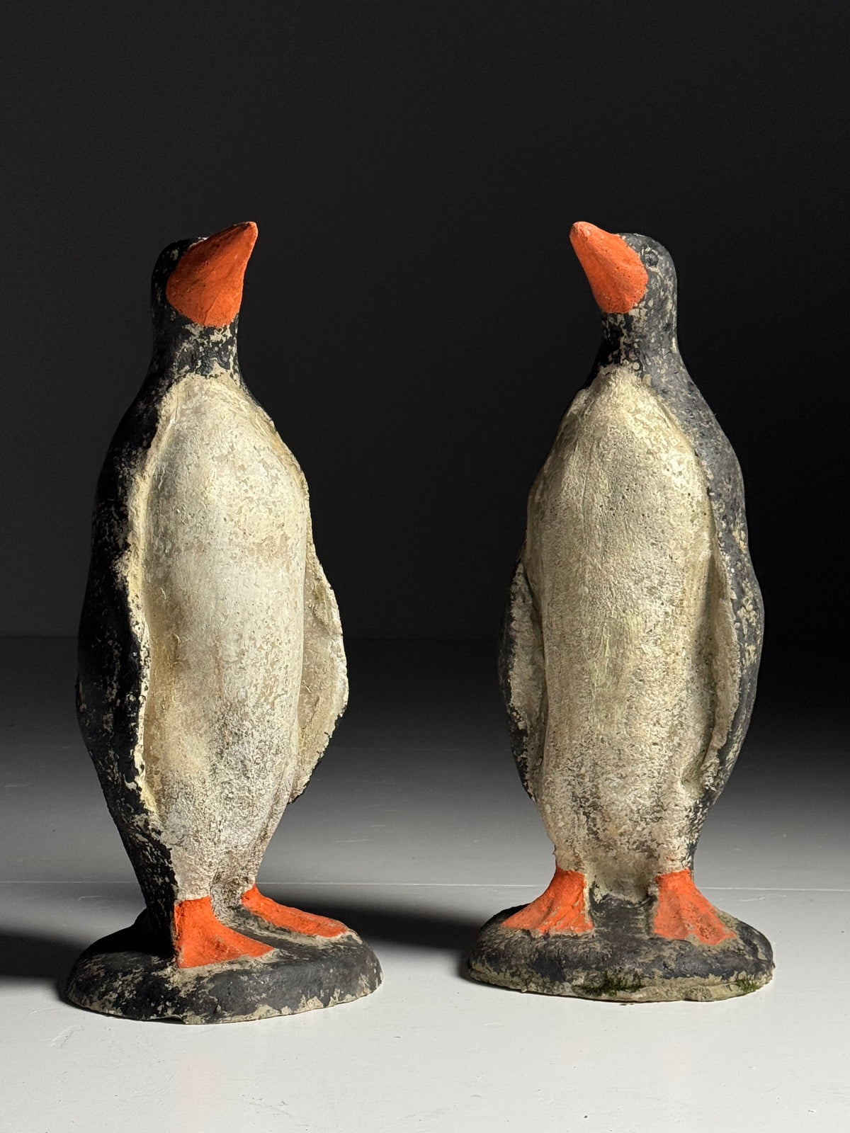 Set of 2 concrete penguin garden statues