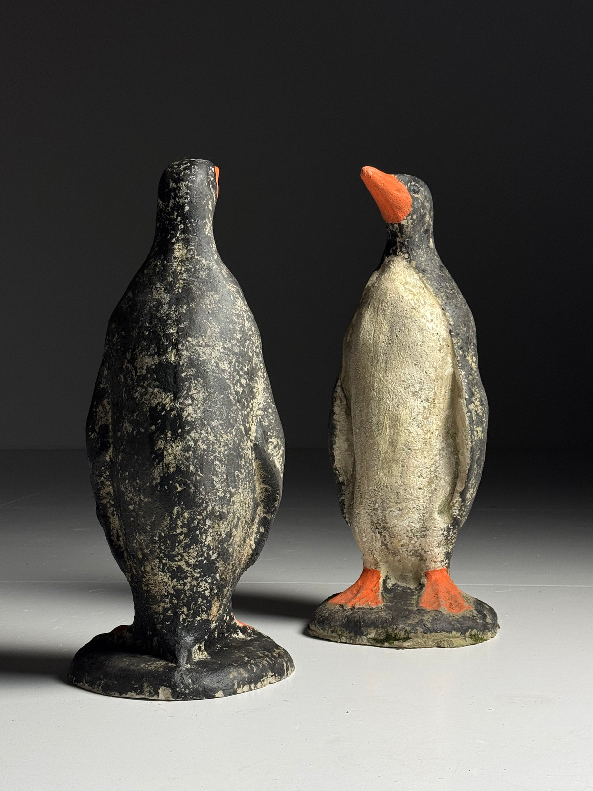 Set of 2 concrete penguin garden statues