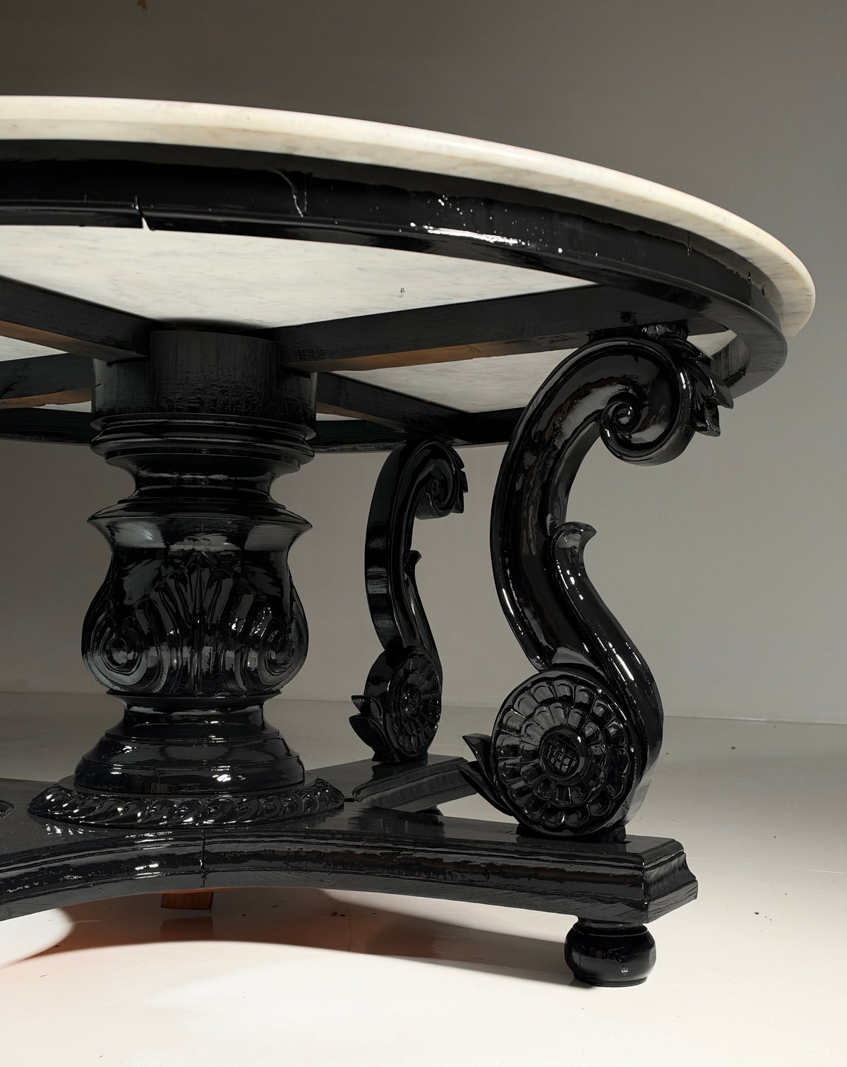 Teak centre table, 150 cm, marble
