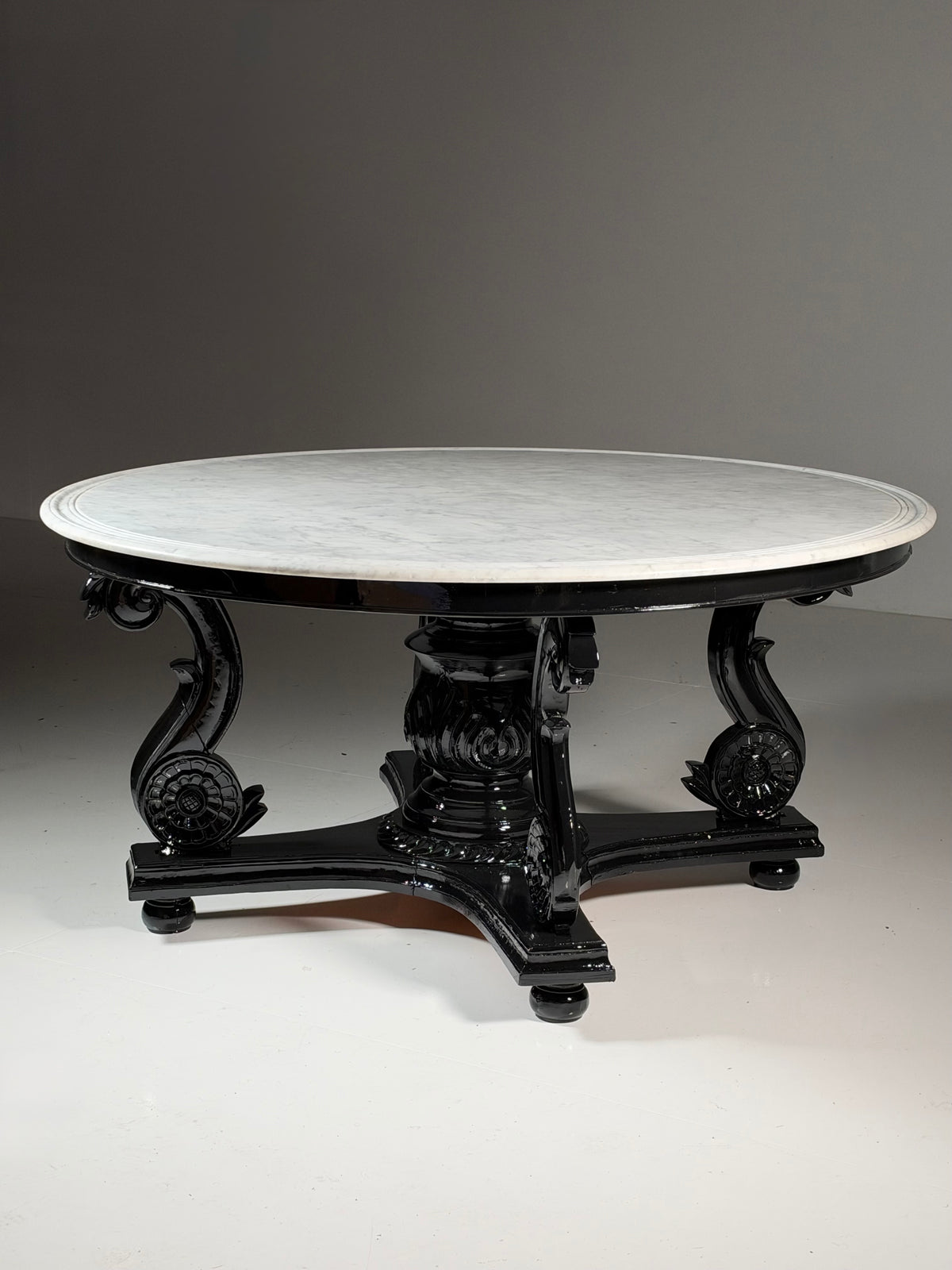 Teak centre table, 150 cm, marble