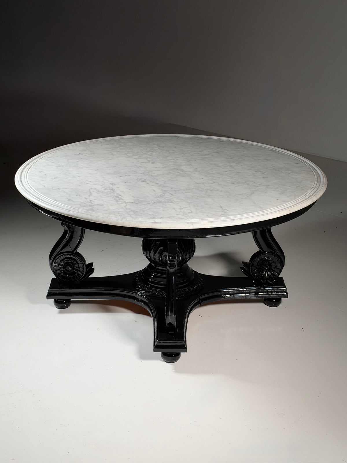 Teak centre table, 150 cm, marble