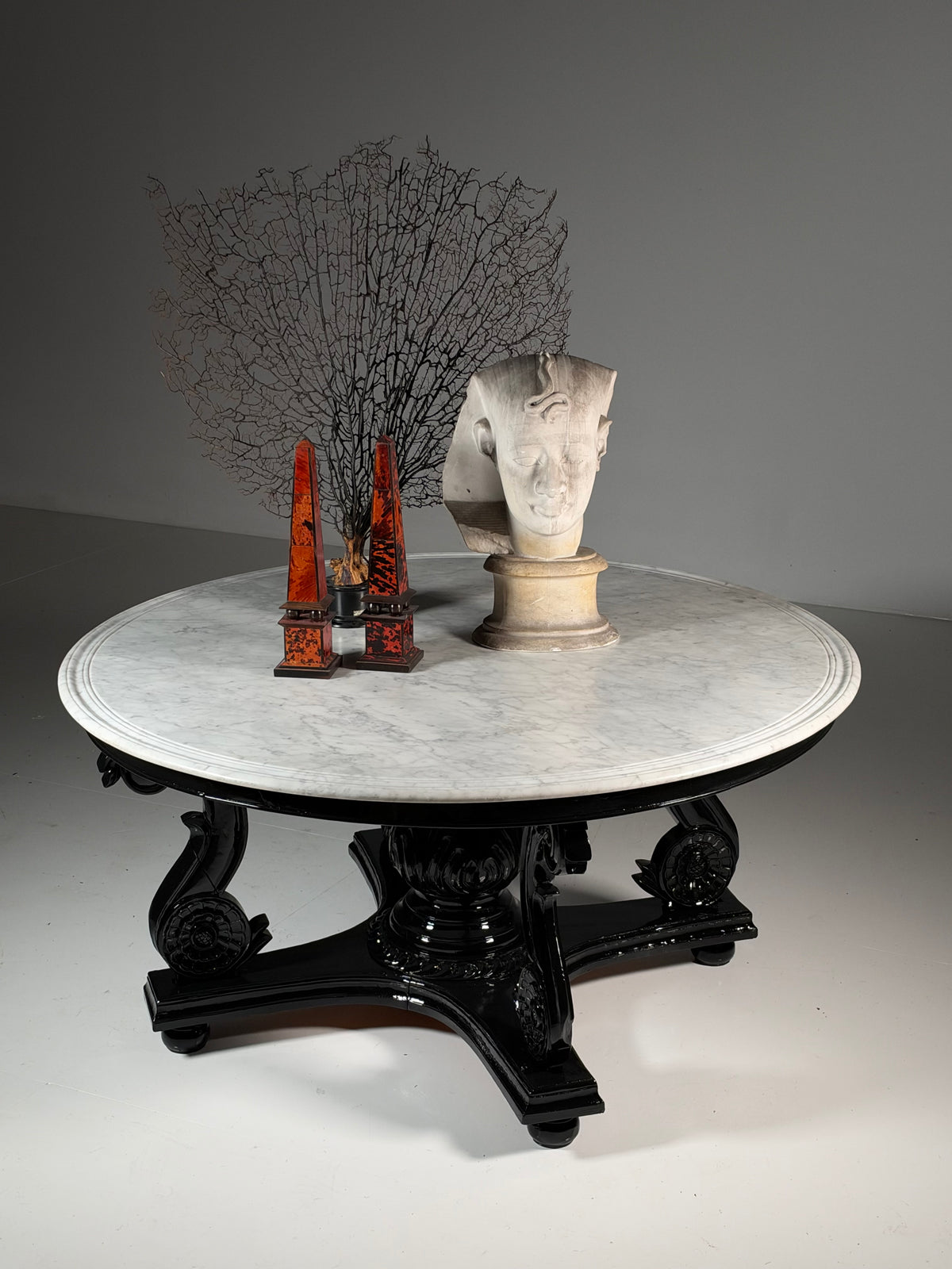 Teak centre table, 150 cm, marble
