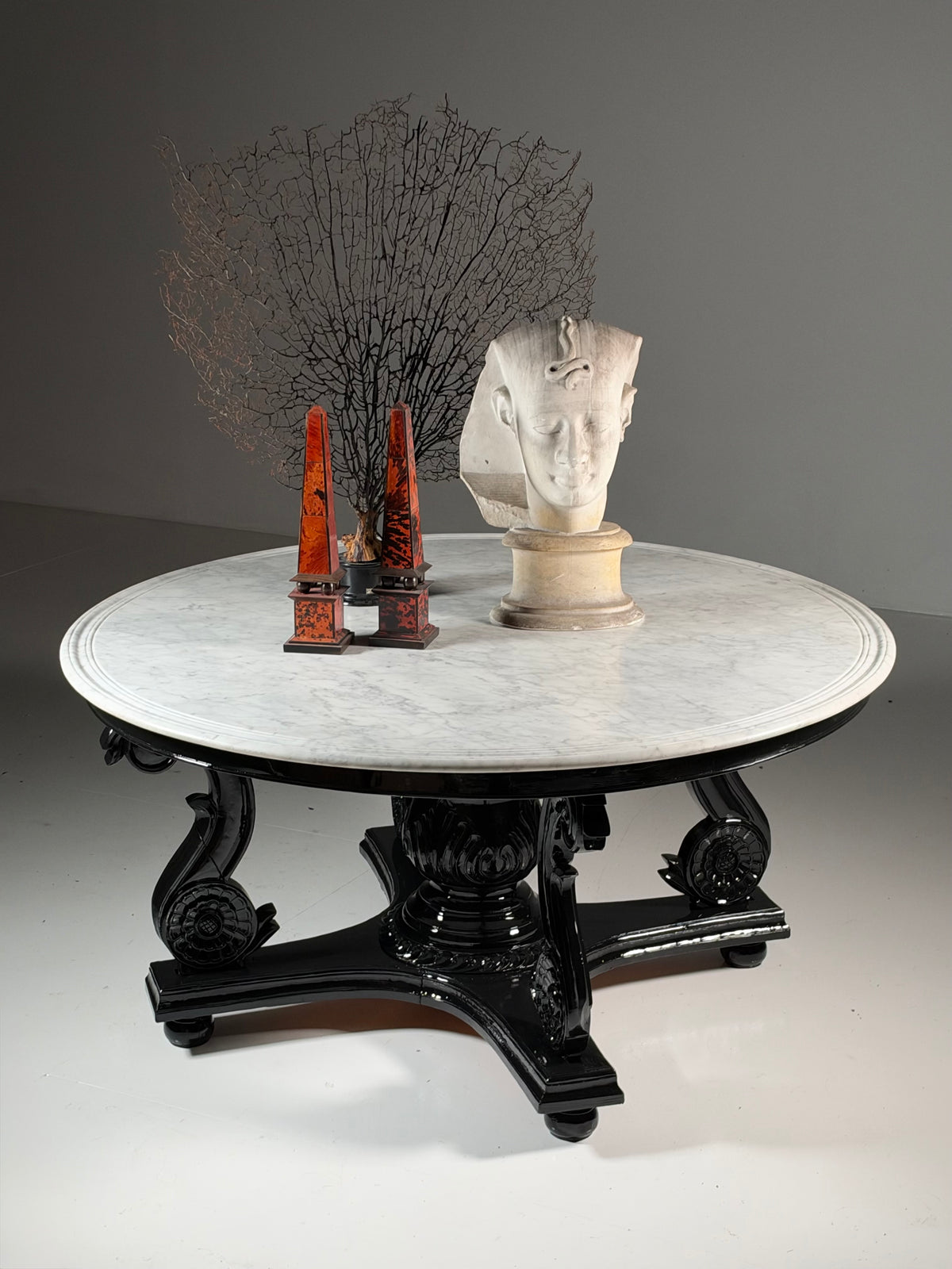 Teak centre table, 150 cm, marble