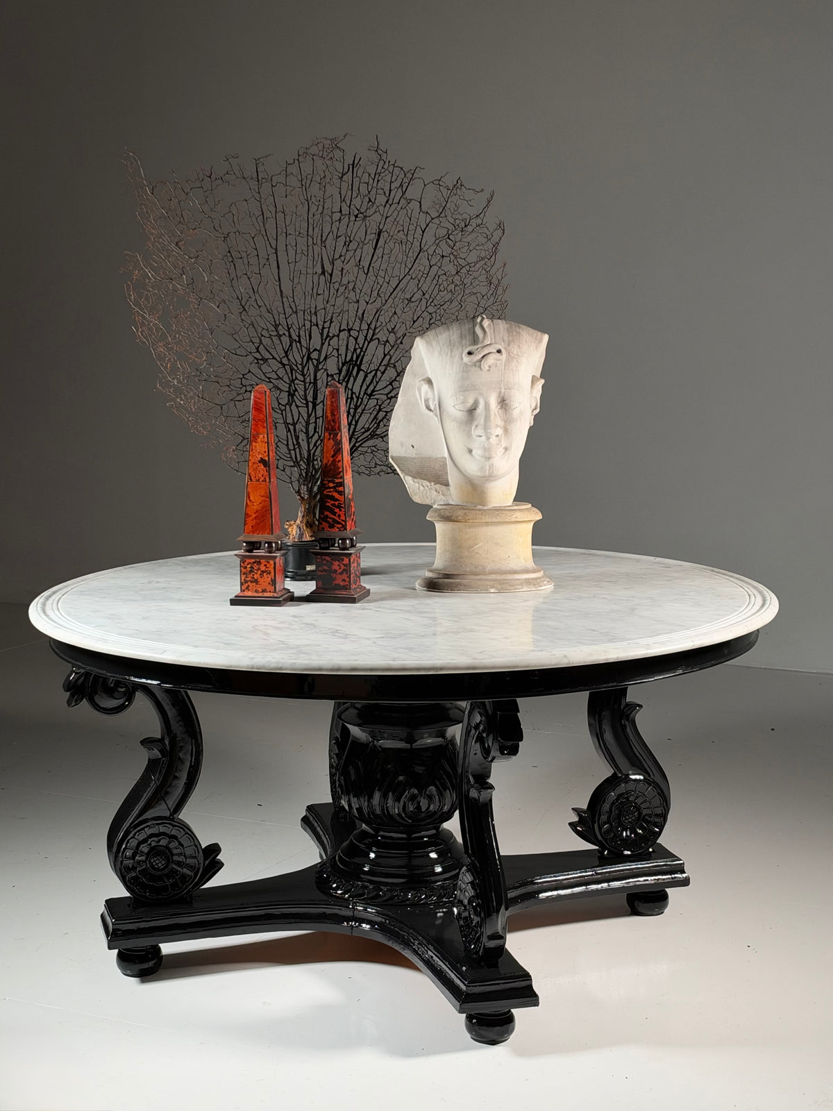 Teak centre table, 150 cm, marble