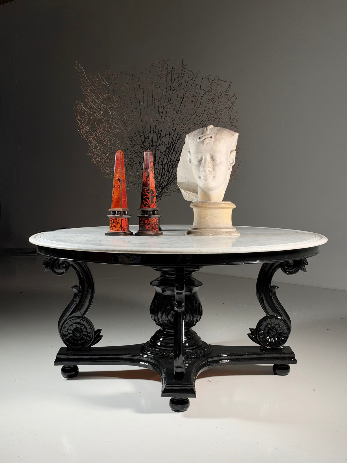 Teak centre table, 150 cm, marble