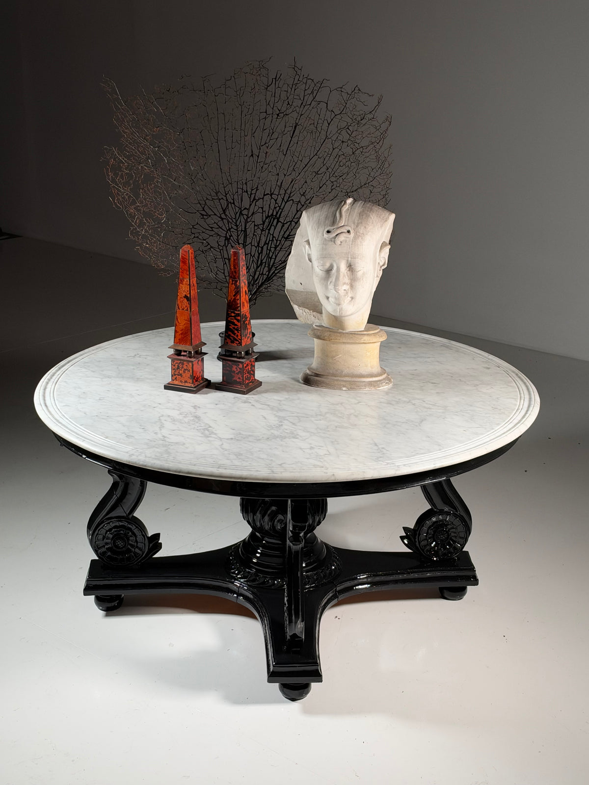 Teak centre table, 150 cm, marble