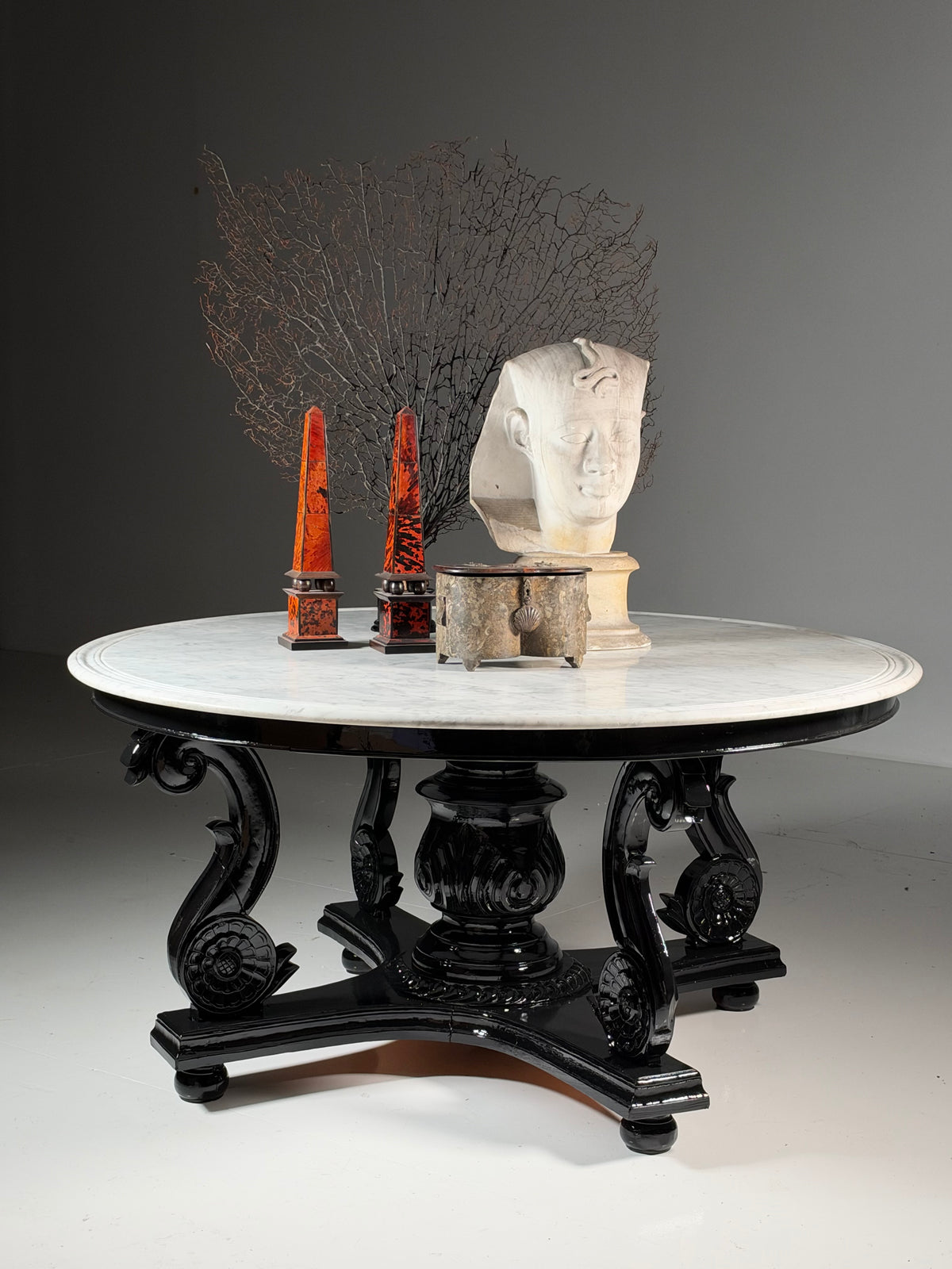 Teak centre table, 150 cm, marble