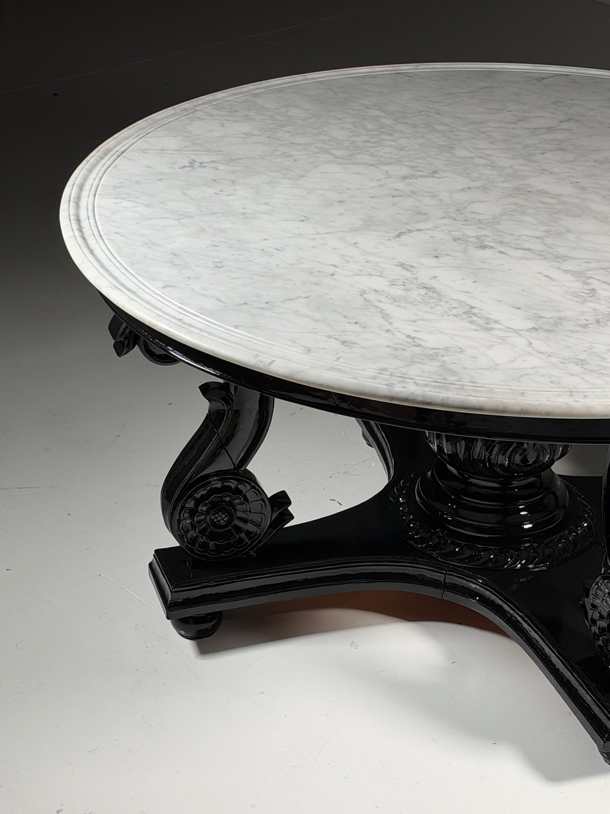 Teak centre table, 150 cm, marble
