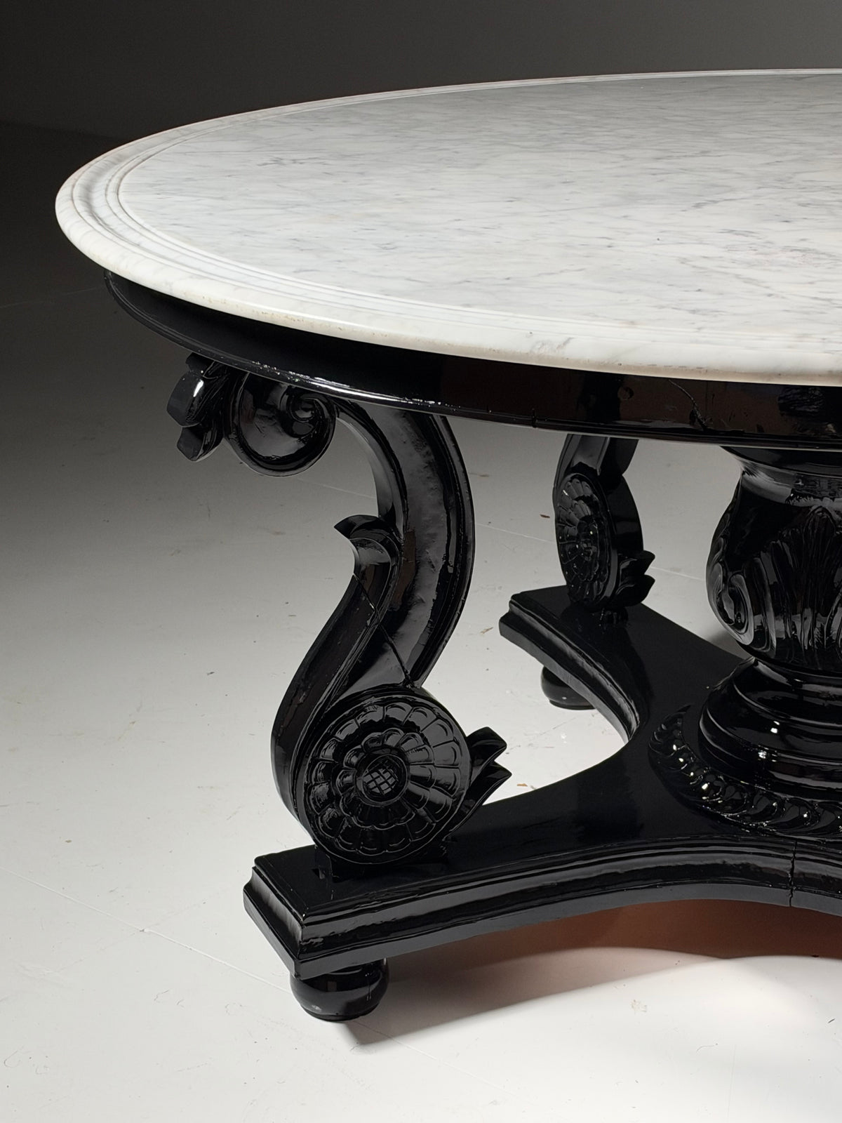 Teak centre table, 150 cm, marble
