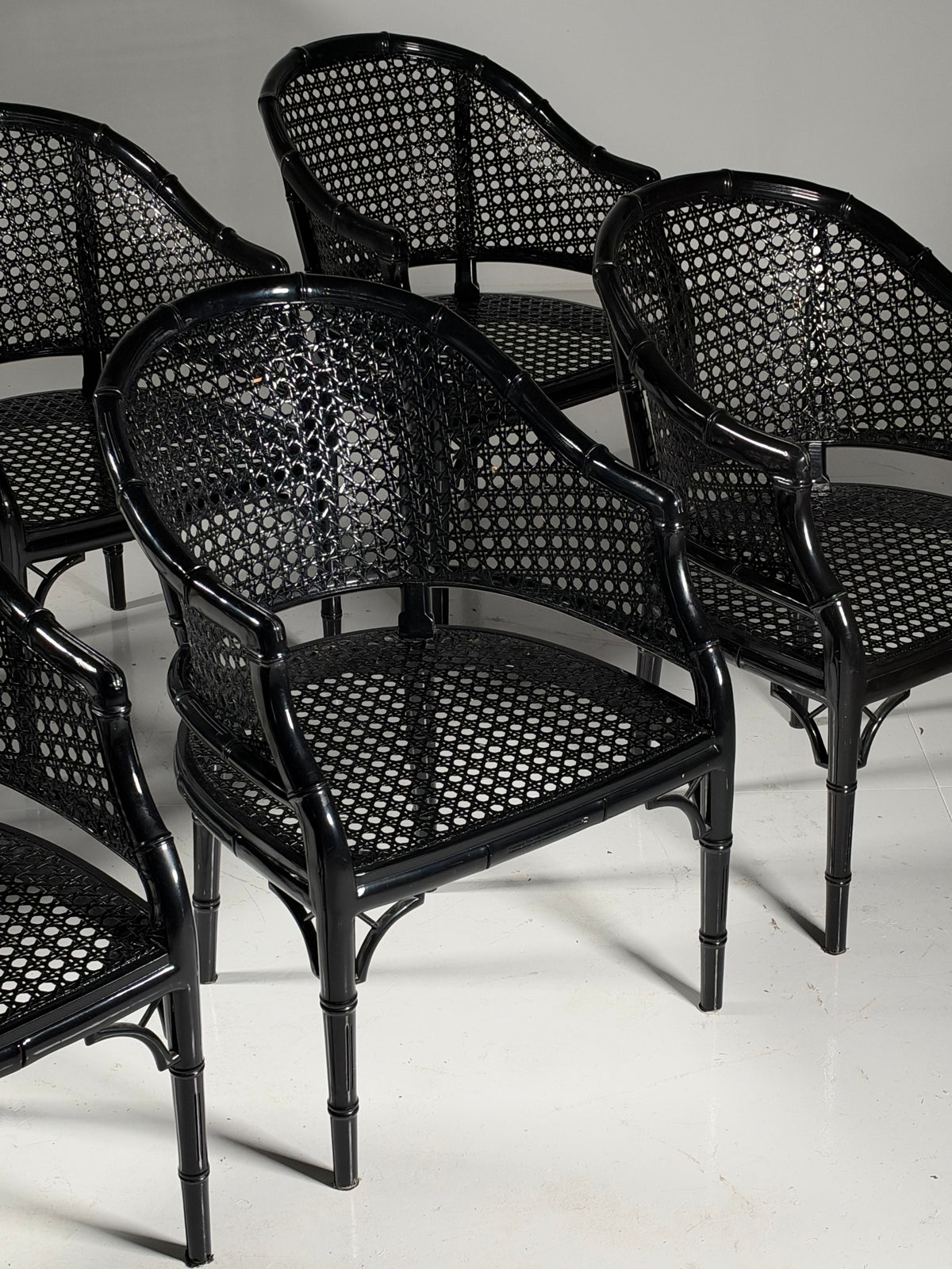 Set of 6 black faux bamboo chairs