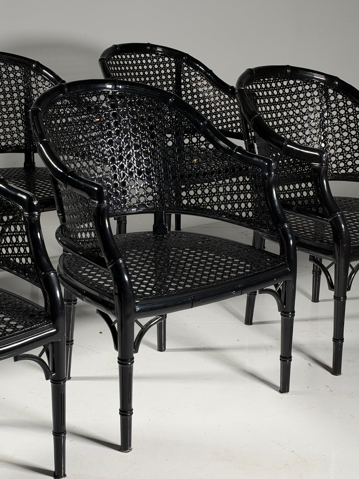 Set of 6 black faux bamboo chairs