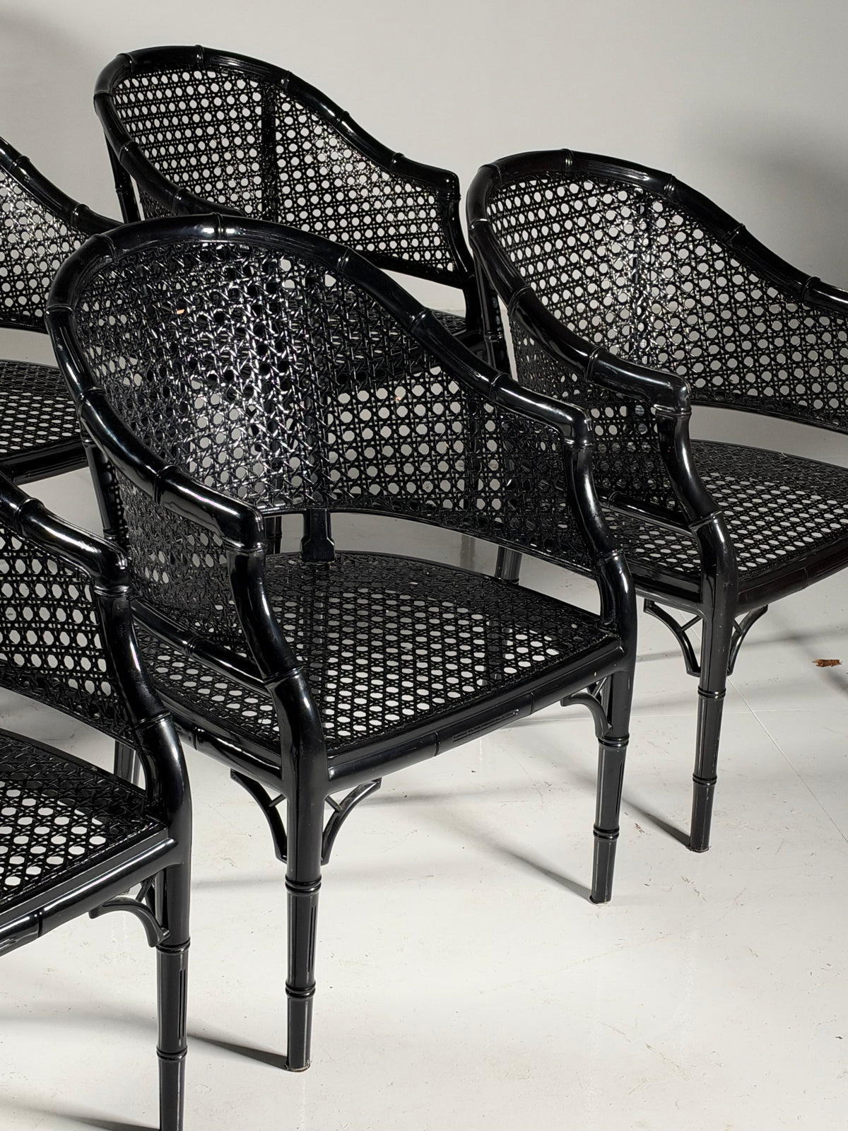 Set of 6 black faux bamboo chairs