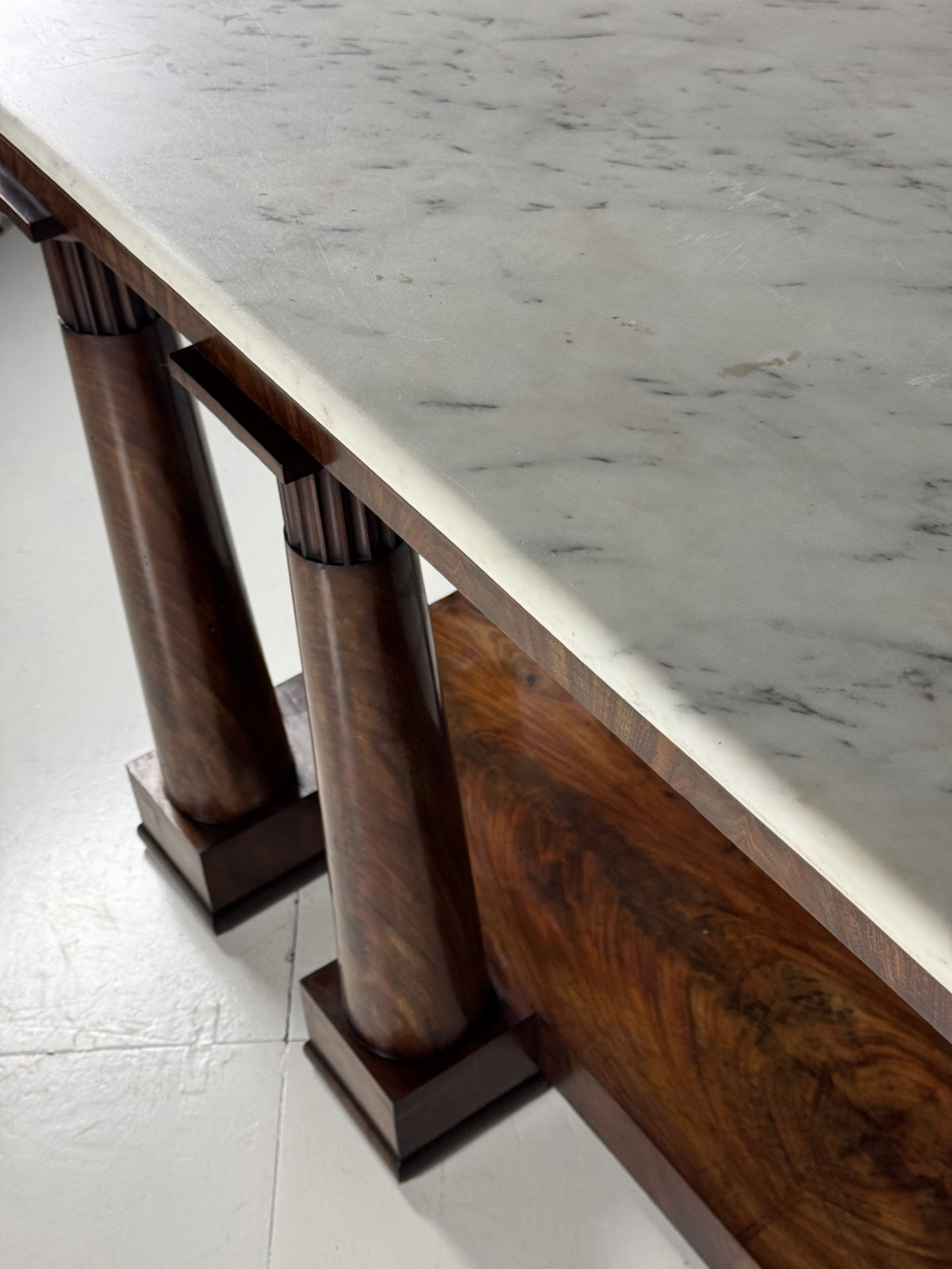 Pair of Late Empire Mahogany Console Tables with Carrara Marble, c. 1840, photo 5