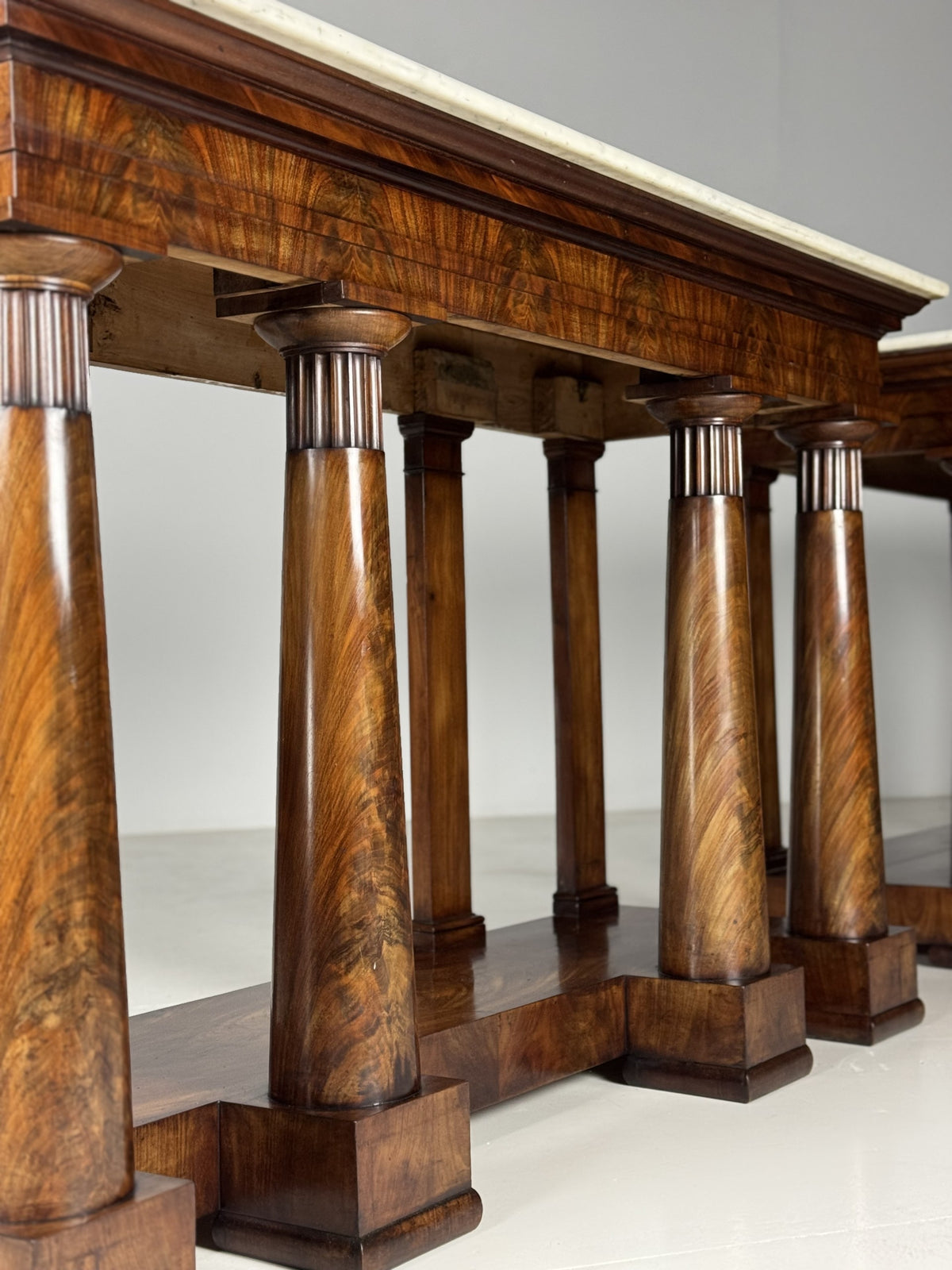 Pair of Late Empire Mahogany Console Tables with Carrara Marble, c. 1840, photo 6
