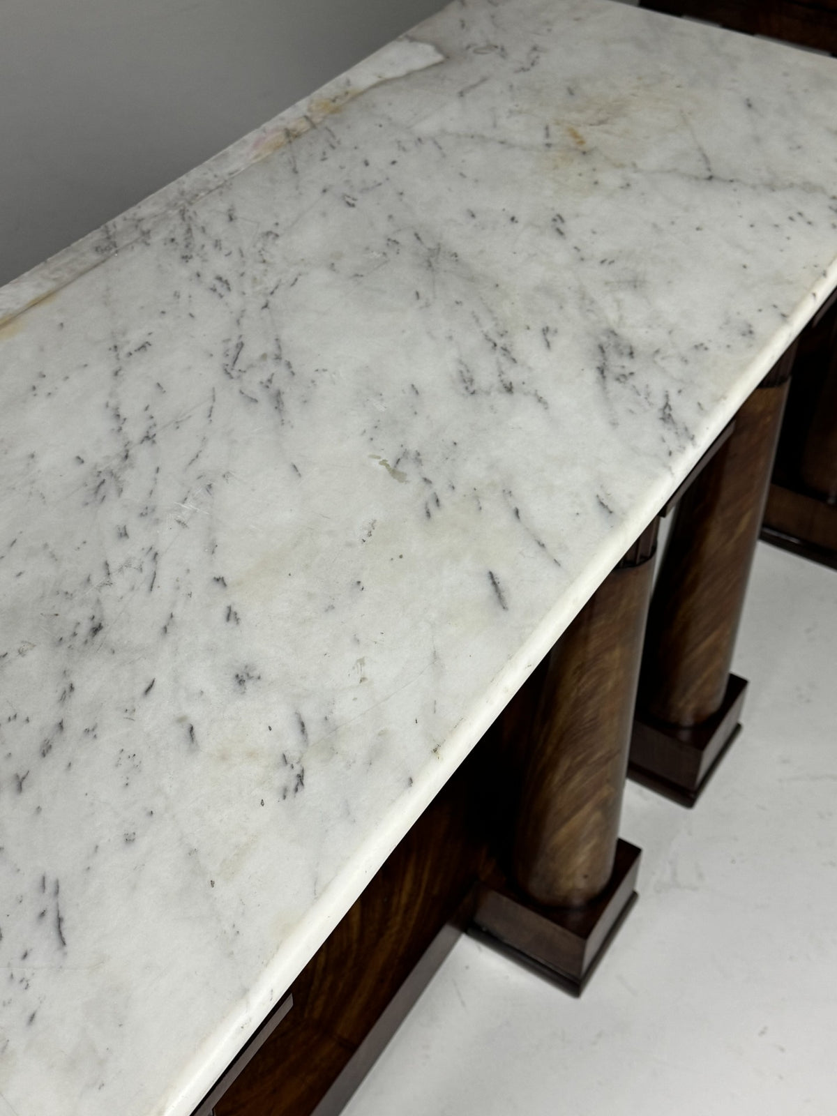 Pair of Late Empire Mahogany Console Tables with Carrara Marble, c. 1840, photo 13