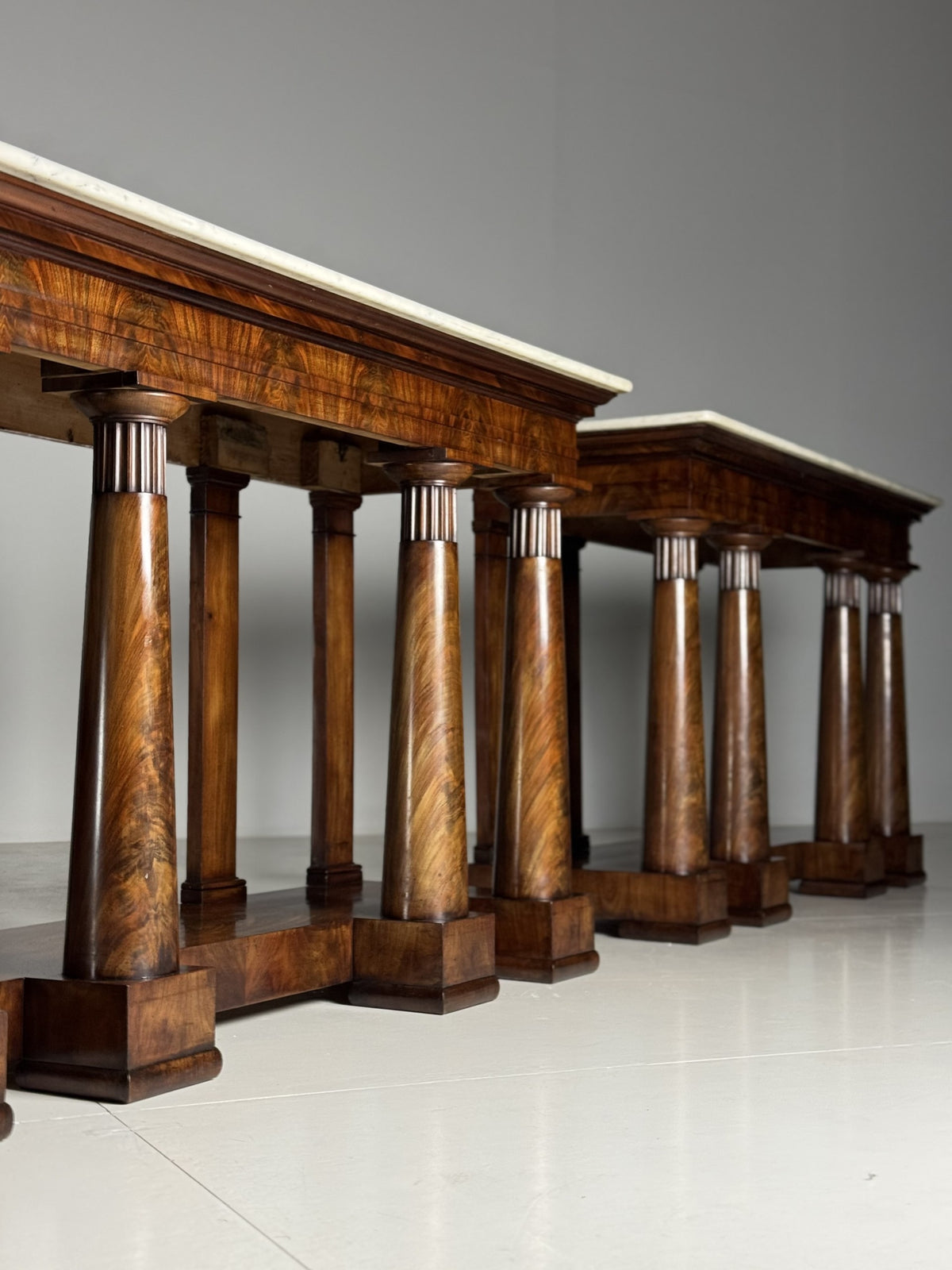 Pair of Late Empire Mahogany Console Tables with Carrara Marble, c. 1840, photo 3