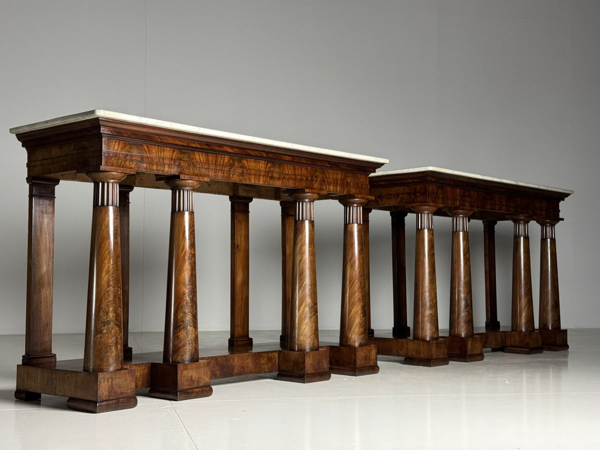 Pair of Late Empire Mahogany Console Tables with Carrara Marble, c. 1840, photo 10