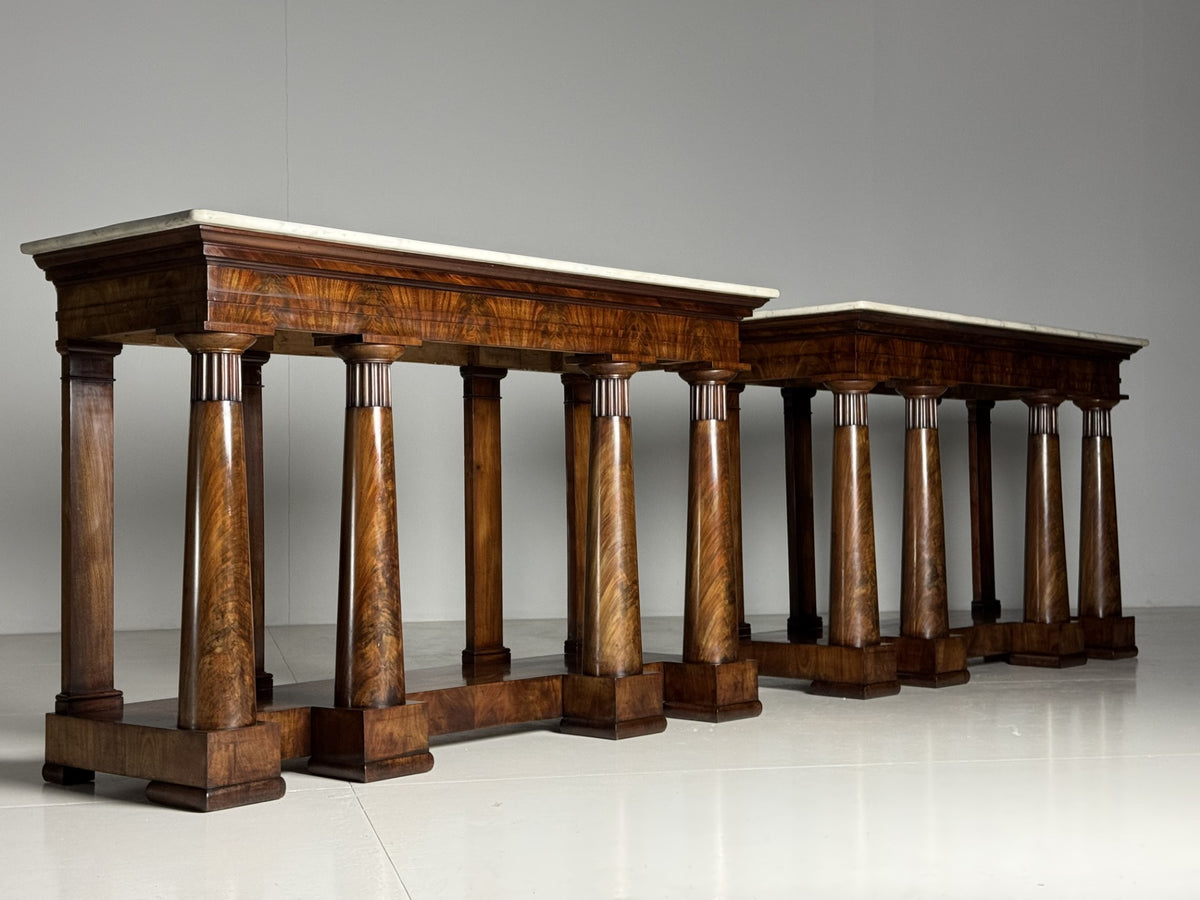 Pair of Late Empire Mahogany Console Tables with Carrara Marble, c. 1840, photo 2