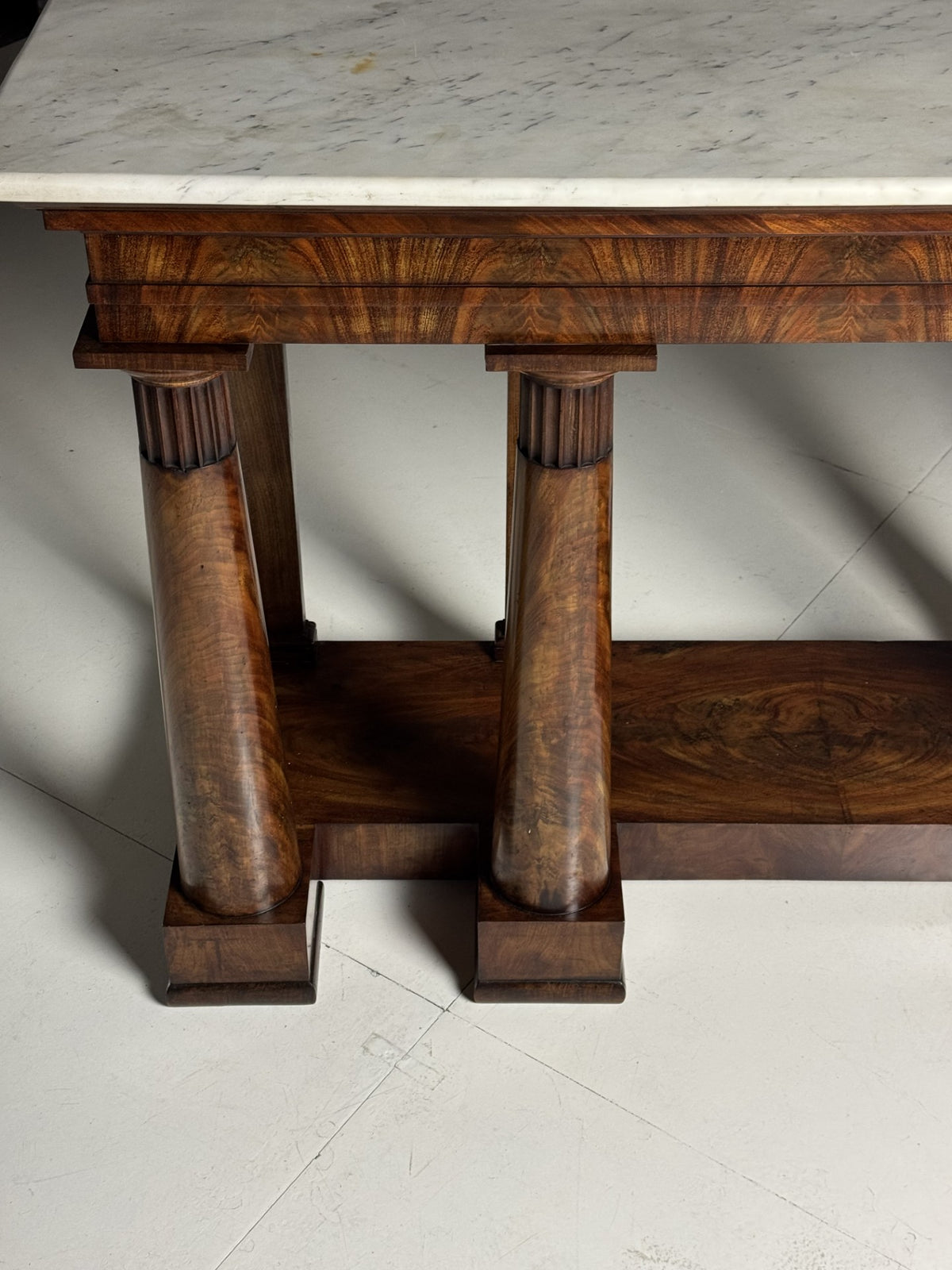 Pair of Late Empire Mahogany Console Tables with Carrara Marble, c. 1840, photo 9