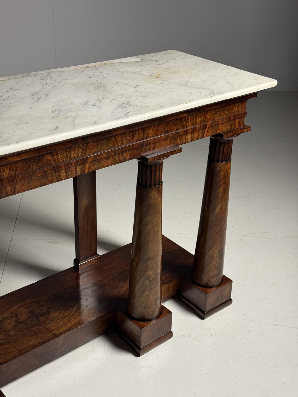 Pair of Late Empire Mahogany Console Tables with Carrara Marble, c. 1840, photo 4