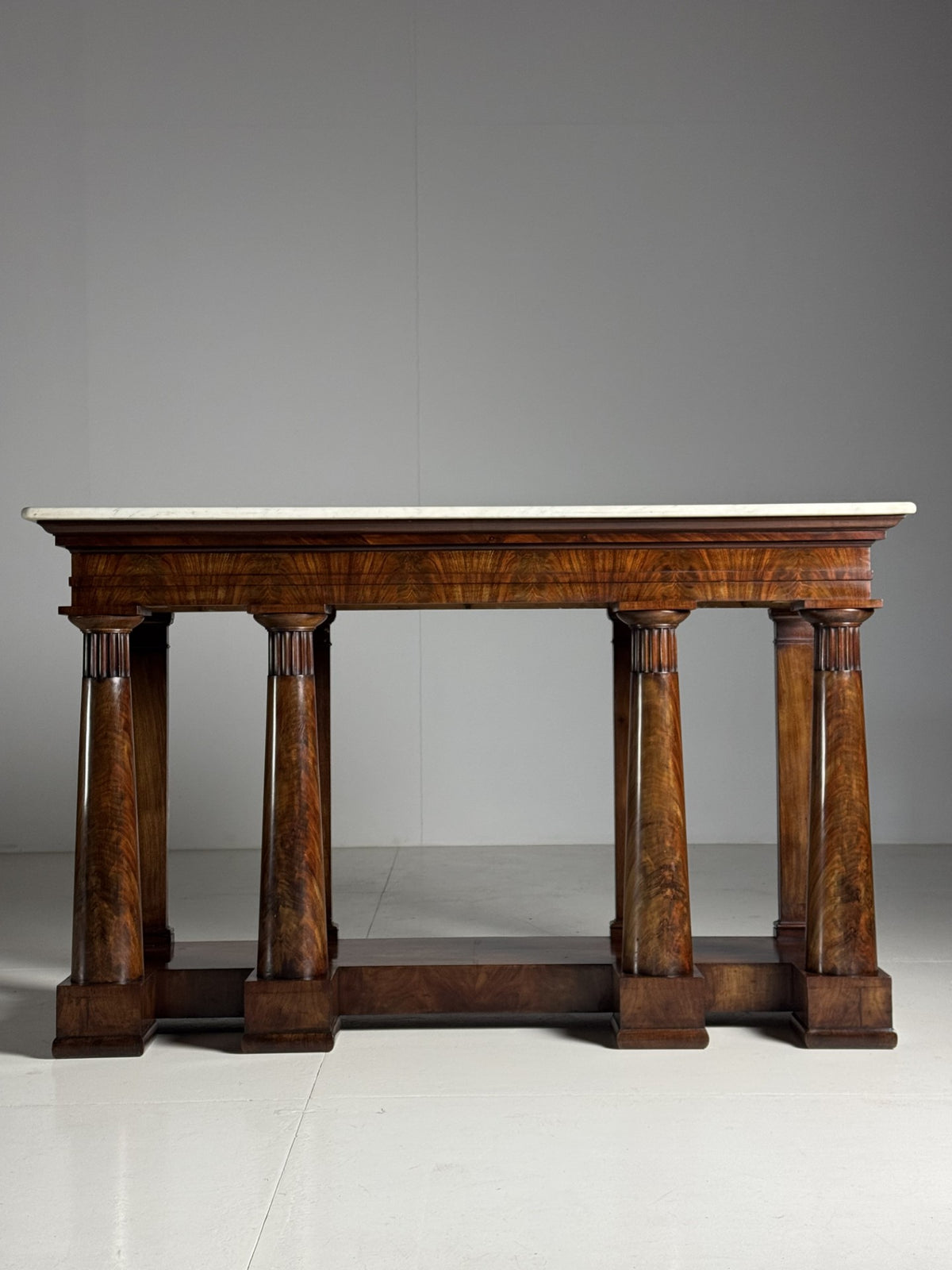 Pair of Late Empire Mahogany Console Tables with Carrara Marble, c. 1840, photo 8